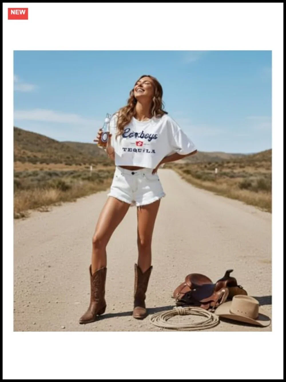 Women's Cowboy Graphic Crop Tee Vintage Western Concert Shirt Cotton Blend